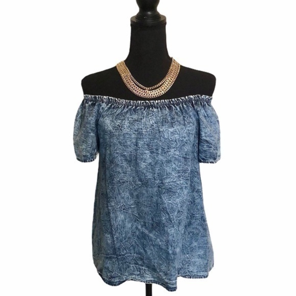 AMANTE Acid Washed Off-the-Shoulder Denim Top Size Large